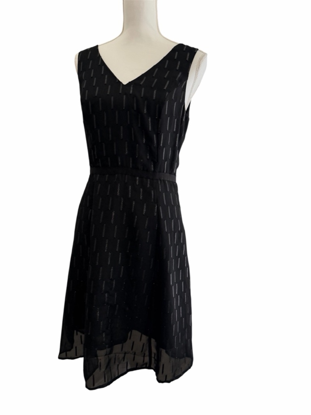 Banana Republic Black V-Neck Midi Dress with Subtle Stripe Texture